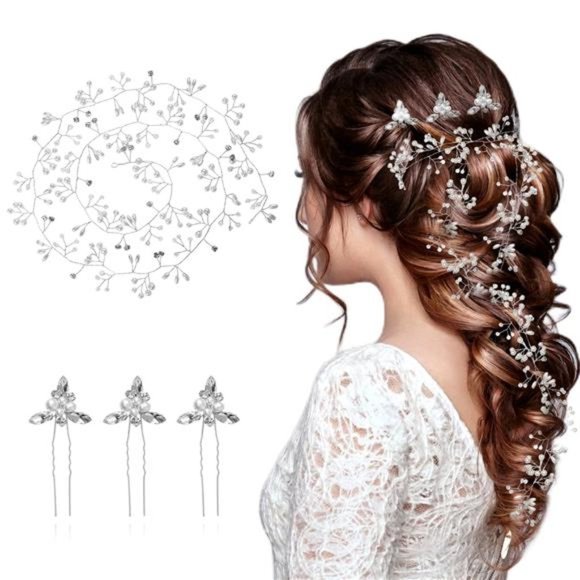 Elegant Crystal Bridal Hair Vine - Extra Long Pearl - Picture 5 of 7